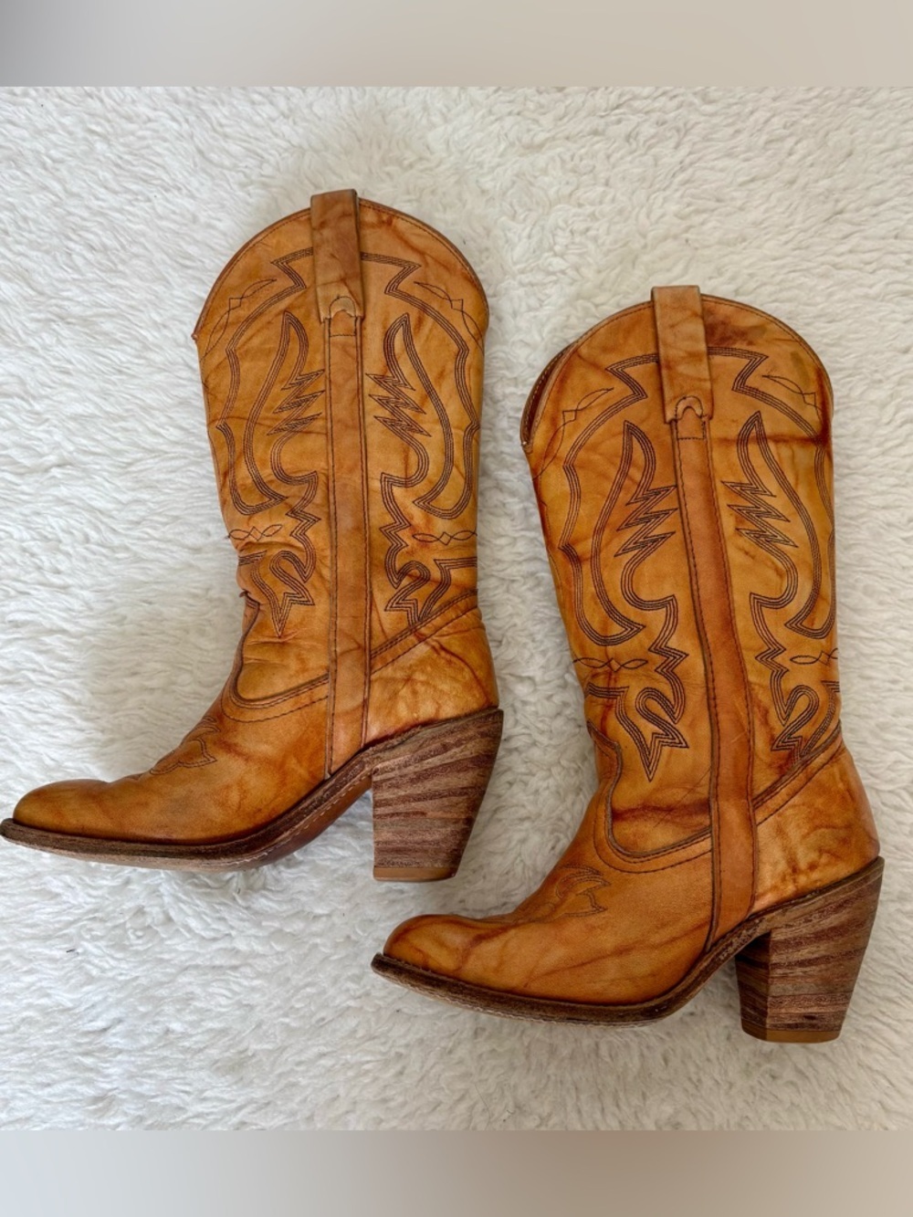 Miss Capezio Vintage Cognac Marble Leather Women’s Western Cowboys boots 5.5 M - Picture 5 of 16